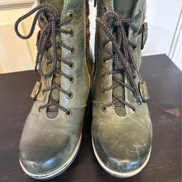 Dromedaris Womens size 37 7 Shoes Green Leather Heel Zip Boots - Picture 3 of 5